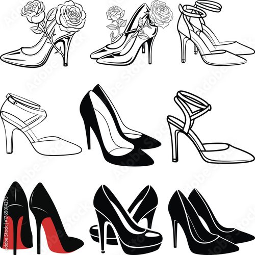 High Heels SVG Bundle, Stiletto Heel Silhouette, High Heel Clip Art
