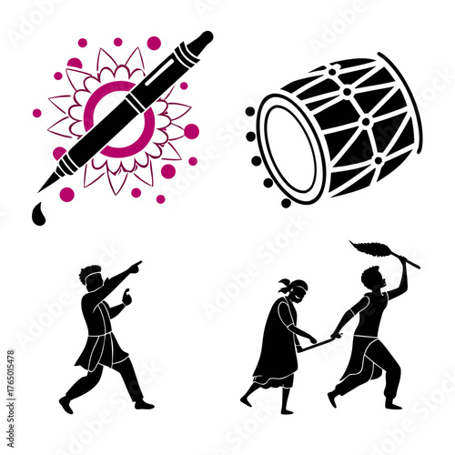 Silhouette of indian holi festival celebration