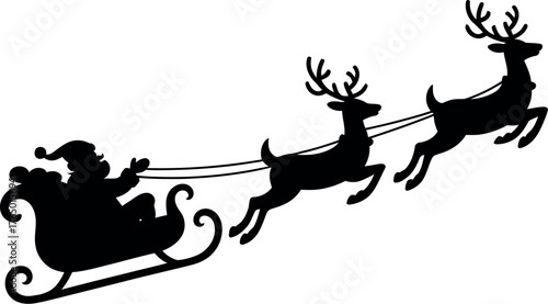 Santa claus silhouette with reindeer sleigh christmas holiday vector illustration