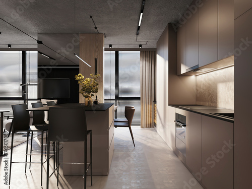 Modern kitchen with stylish cabinetry, high-end appliances, and a minimalist design, featuring natural light and contemporary furnishings.