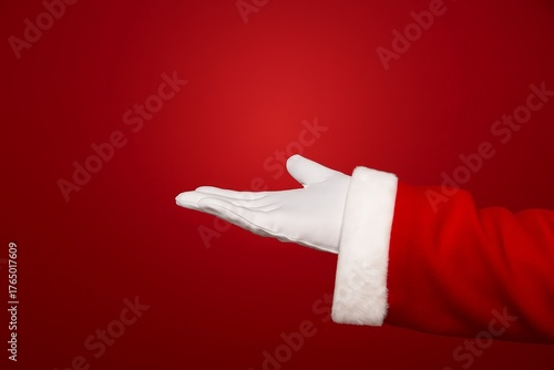 santa hand holding mockup on red background
