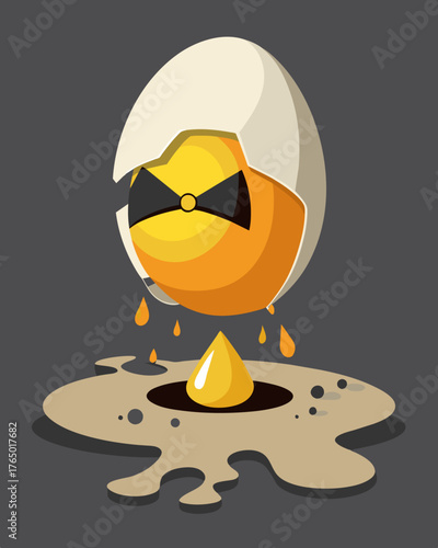 A cracked egg with a toxic substance leaking out symbolizing the destruction and harm caused by a toxic relationship.. Vector illustration