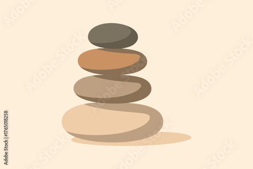 Zen balanced stack of smooth river stones on a soft neutral background representing harmony and tranquility