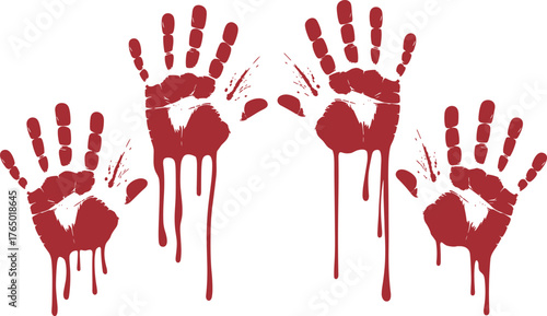 Bloody handprint dripping vector, red paint splatter design, horror graphic art, Halloween background element, spooky crime scene texture