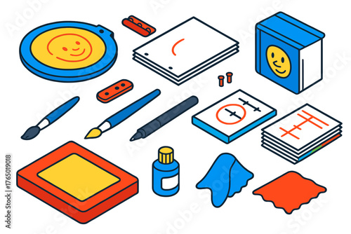 Animation Tools Icons. Isometric vector illustration set design and editing tools: animation disc, peg bar, animation paper,