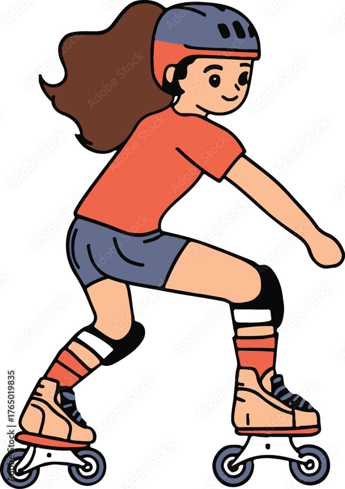 Naklejka premium Girl Roller Skating Vector on Transparent Background