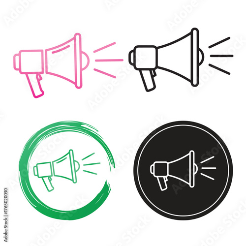 Megaphone icon collection amplifying voice communication loudspeaker marketing message