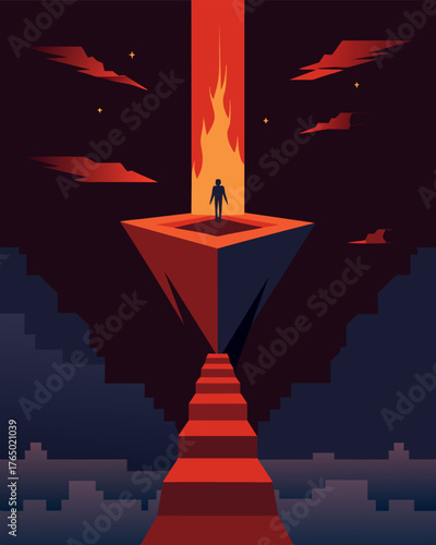 A continuous fall into darkness with no bottom in sight and no way to stop the plummet.. Vector illustration