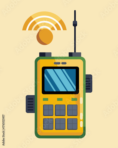 A solarpowered satellite phone with a durable and waterproof design ensuring reliable communication even in harsh weather conditions.. Vector illustration