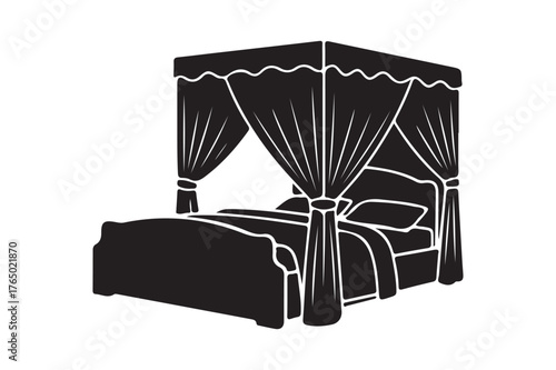 Elegant canopy bed with draped curtains illustration