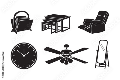 Collection of black and white furniture and home decor silhouettes