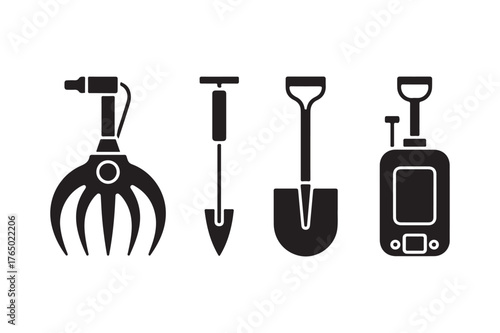 Gardening tools and equipment collection silhouette