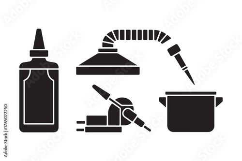 Silhouette icons of laboratory equipment and tools