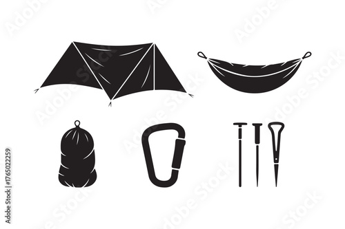 Camping and outdoor gear illustration set