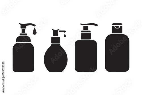 Collection of black silhouette pump bottles and containers