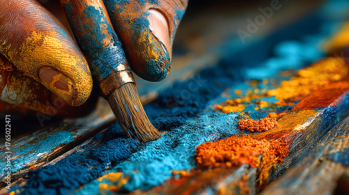 Artist hands blending bright oil paints