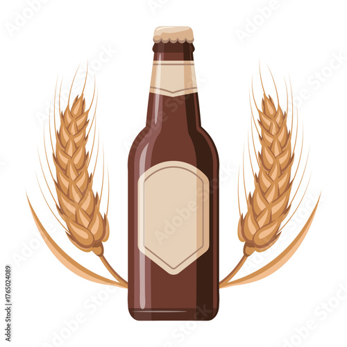 Brown glass bottle with wheat ears.