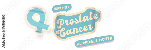 November Prostate cancer awareness month icon with blue ribbon icon isolated on white. Blue November is prostate cancer awareness month. November mens health month wide banner and label
