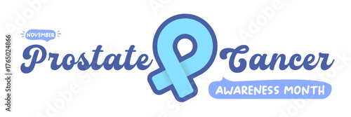 November Prostate cancer awareness month icon with blue ribbon icon isolated on white. Blue November is prostate cancer awareness month. November mens health month wide banner and label
