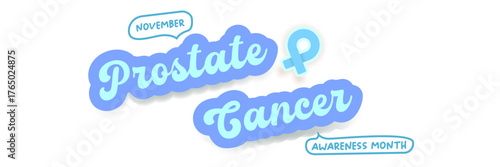 November Prostate cancer awareness month icon with blue ribbon icon isolated on white. Blue November is prostate cancer awareness month. November mens health month wide banner and label
