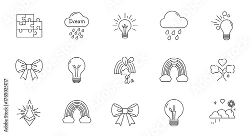 Conceptual Innovation Dreams Icons Simple Line Art Vector Set
