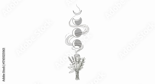 Spiritual Moon Phase Smudging Ceremony Line Drawing