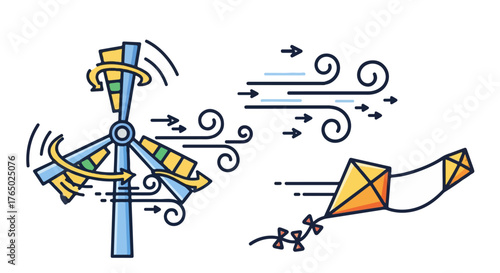 Wind Power Turbine and Flying Kite Aerodynamics Concept Art