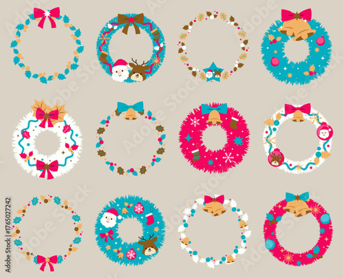 クリスマスリース　オシャレなイラストセット