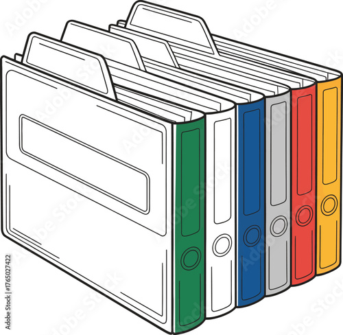A neat row of colorful file folders and binders