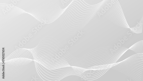 White dot wave background for AI dashboard and data analytics. Smooth halftone tech texture with digital flow and futuristic motion lines. Vector abstract mesh on light gray backdrop	
