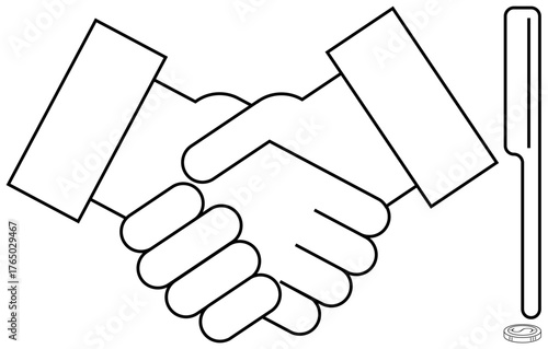 Two hands shaking symbolizing agreement or partnership, accompanied by a pen to signify contracts or negotiation. Ideal for business, teamwork, trust, partnership, networking, agreement, success