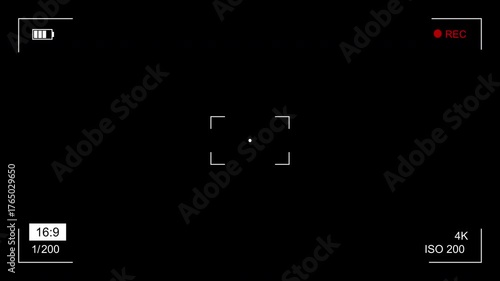 Camera recorder screen overlay on a transparent background video looping, Recording camera screen interface with alpha channel video 4K