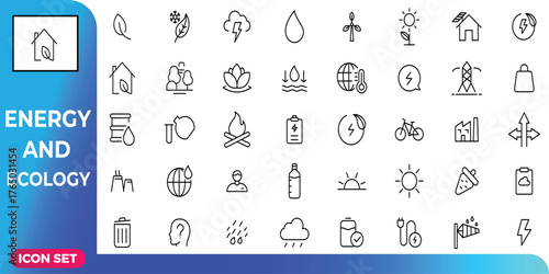 Collection of Energy and Ecology Icons A Diverse Set of Illustrations for Eco-Friendly Design, Representing Sustainability and Environmental Protection Concepts as a Useful Icon set