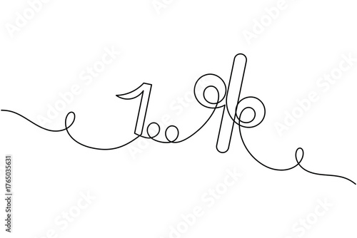 Finance percent icon continuous one line drawing on white background minimalist discount outline vector illustration
