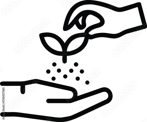Hand watering seedling vector illustration pouring water outline icon