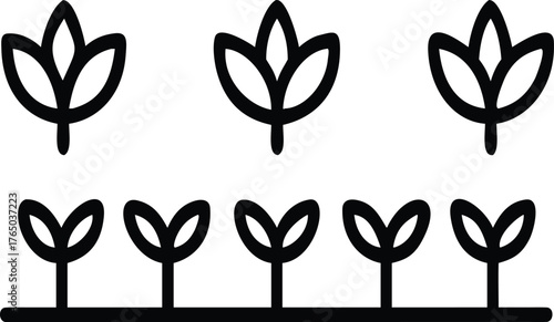 Parallel rows of small plants vector illustration in soil bed icon