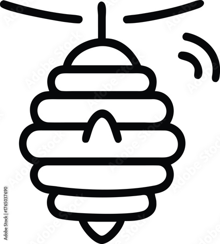 Traditional Beehive Langstroth with Flying Bee Clean Outline Vector Icon