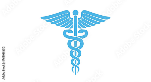 Light blue caduceus symbol representing medicine and healthcare on a clean white background for medical professionals and health organizations