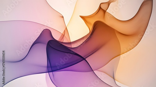Abstract flowing waves of purple orange and yellow ink creating a soft ethereal and organic fluid art background