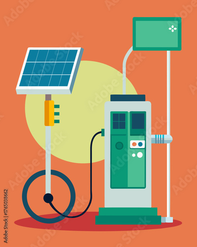 A userfriendly charging station equipped with solar panels making it accessible and easy to use for individuals with disabilities.. Vector illustration