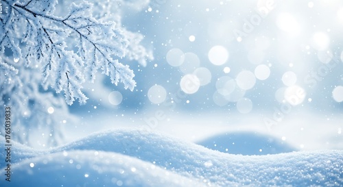 Wallpaper Mural Snowy winter landscape with bokeh lights and tree branch in foreground Torontodigital.ca