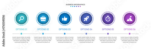 Progress bar featuring 6 arrow-shaped elements, symbolizing the six stages of business strategy and progression. Clean timeline infographic design template. Vector for mobile presentation.