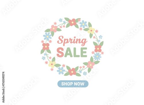 Spring sale vector background with flowers and leaves—shop now for a bright promotion banner and discount for your business, plus email marketing