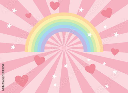 A template for an invitation card featuring an abstract pink background adorned with tiny stars, a rainbow, and hearts, along with a girlish Lol surprise doll-themed decorative banner