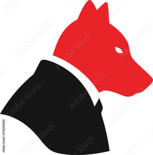 Red wolf head in a business suit a creative design representing confidence professionalism and strength a modern emblem. vector Game logo