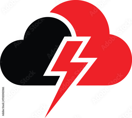 Cloud lightning bolt symbol sign icon logo design graphic element red and black cloud electrical energy weather nature concept illustration vector Game logo