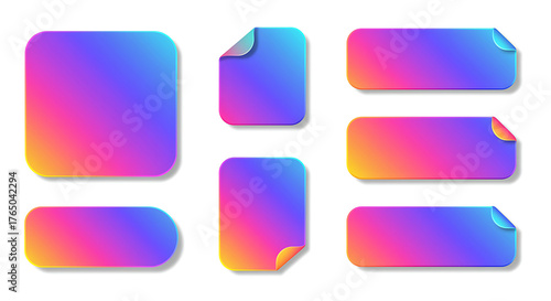 Collection of gradient stickers with curled corners isolated on white background, perfect for adding a modern touch