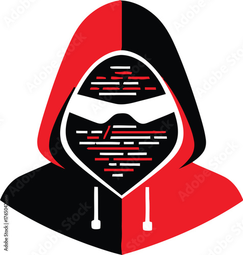 Anonymous hacker icon representing cybersecurity threats digital intrusion and online data breach in a modern abstract style vector Game logo