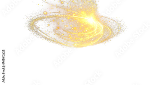 Golden light effect with glitter particles isolated on transparent background for festive decoration