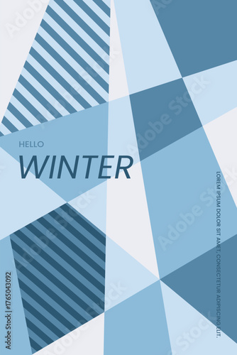 Winter seasonal design with geometric shapes. Abstract modern frost pattern. Background for brochures, posters, and postcards.